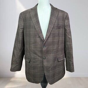 Joseph Abboud Heritage Blazer Men 48R Brown Glen Plaid Wool 2 Button Lined